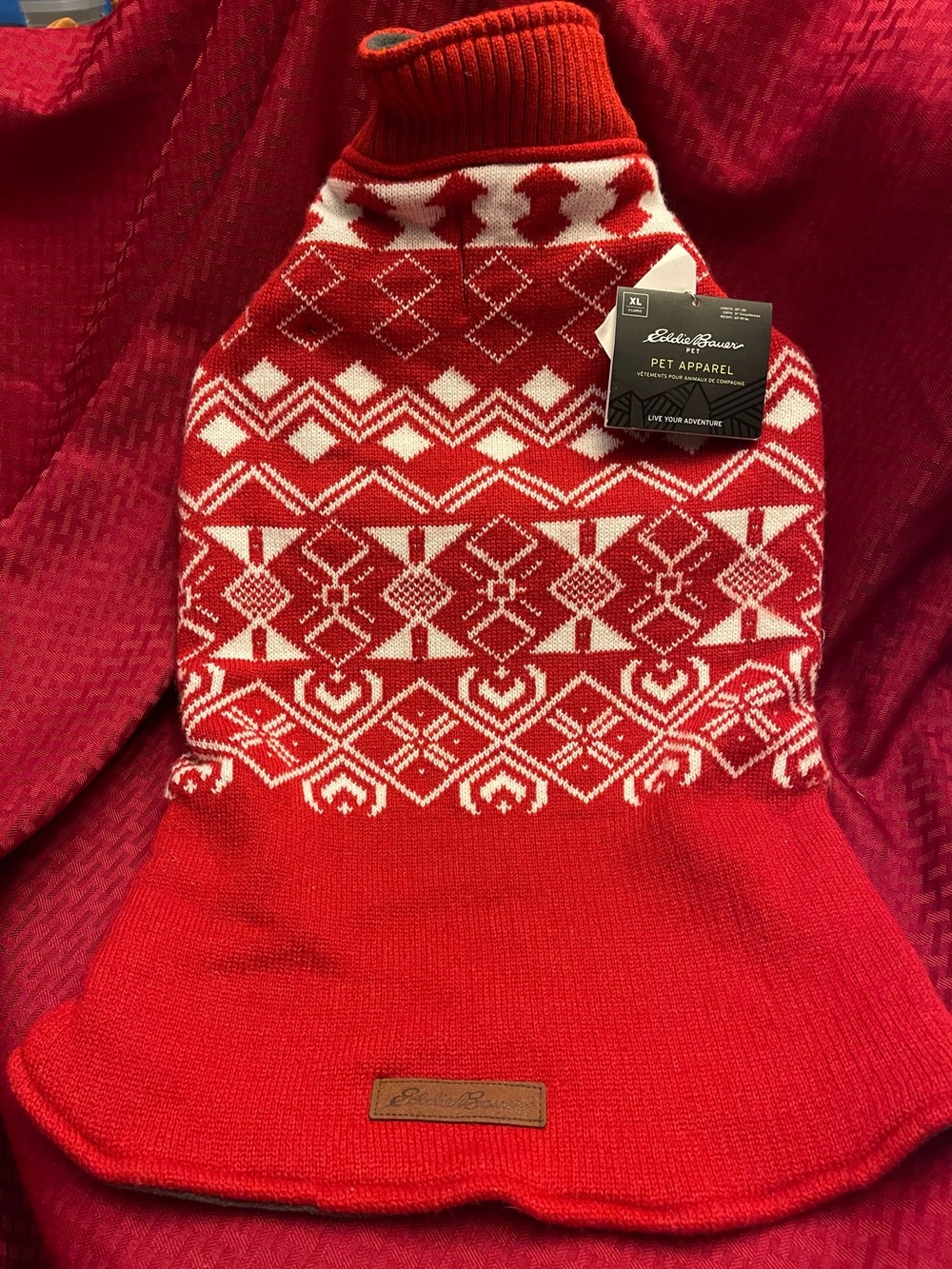 Eddie Bauer Red and White Fair Isle Pet Sweater